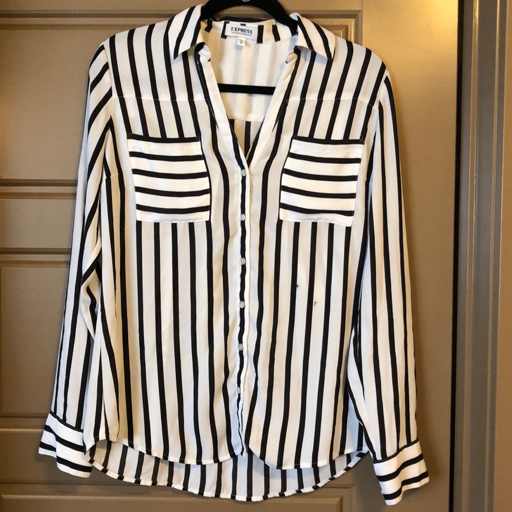 Express Black & White Striped Blouse
